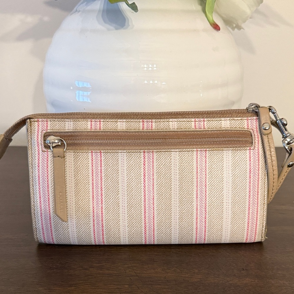 Coach Beige and Pink Striped Wristlet - Picture 5 of 8